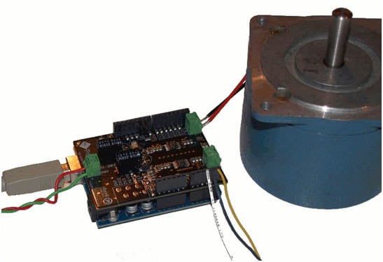 commercially-available Arduino-based motor control shield Image of commercially-available Arduino-based motor control shield