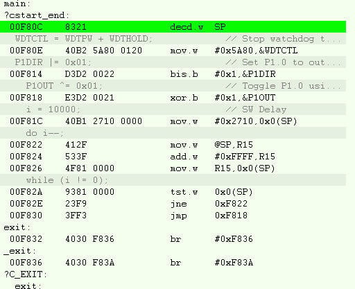 IAR disassembly window Image of IAR disassembly window