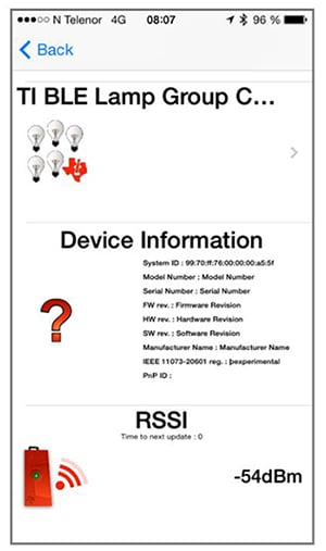 Texas Instruments BLE Lamp controller app additional features Image of Texas Instruments BLE Lamp controller app additional features