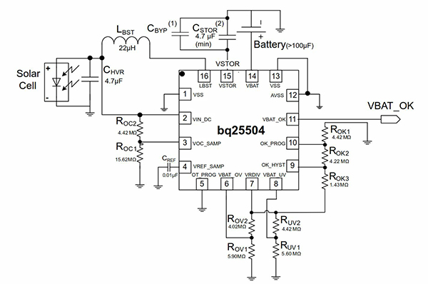 Texas Instruments bq25504 power management chip Diagram of Texas Instruments bq25504 power management chip