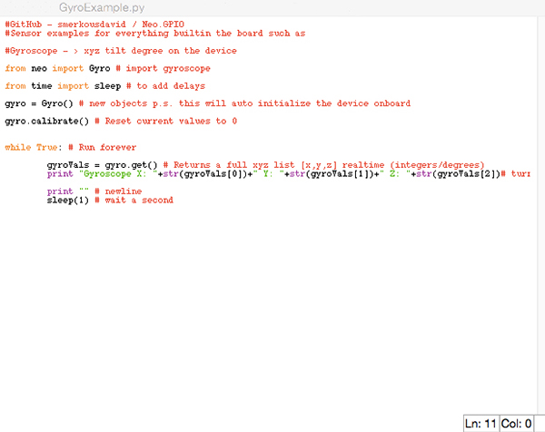 Python program that reads the gyroscope and displays the data from it Python program that reads the gyroscope and displays the data from it