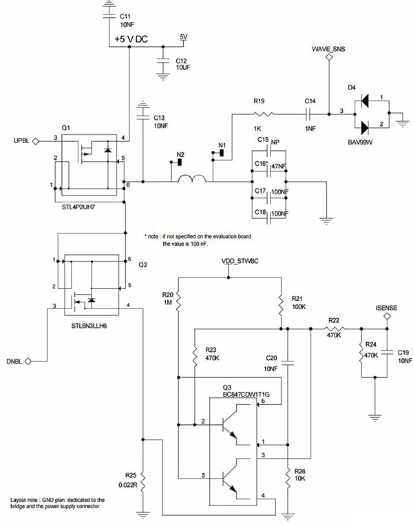 Half-bridge topology for the STMicroelectronics STWBC-WA transmitter Diagram of half-bridge topology for the STMicroelectronics STWBC-WA transmitter (click for full-size)
