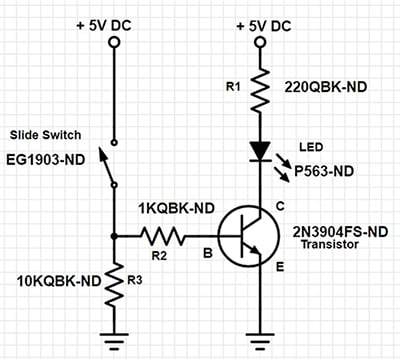 Scheme-it 2N3904 circuit example Image of Scheme-it 2N3904 circuit example