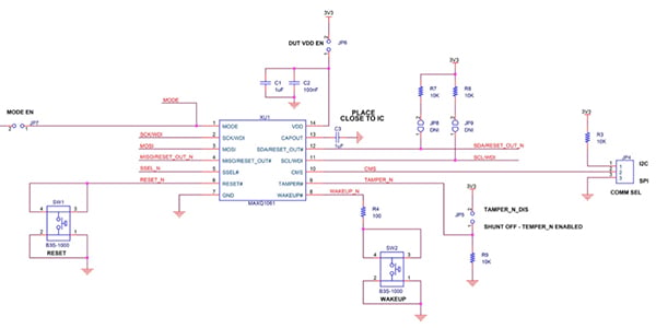 Maxim Integrated MAXQ1061-KIT eval kit (click to enlarge) Diagram of Maxim Integrated MAXQ1061-KIT eval kit (click to enlarge)