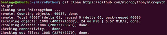 Cloning the MicroPython repository to the local file system Image of cloning the MicroPython repository to the local file system