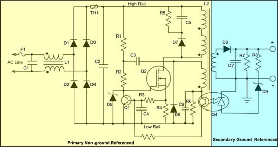 Typical flyback topology SMPS Diagram of typical flyback topology SMPS