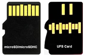 microSDHC card (left) and UFS card (right) Image of microSDHC card (left) and UFS card (right)