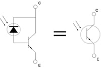 Electrical and physical model for a phototransistor Diagram of electrical and physical model for a phototransistor