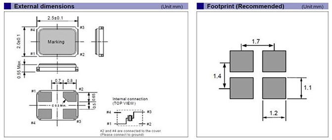 Epson's FA-20H Series Miniature MHz Crystal External Dimensions Image of Epson FA-20H Series Miniature MHz Crystal External Dimensions