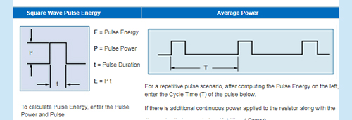 Vishay's Pulse Energy Calculator Image of Pulse Energy Calculator