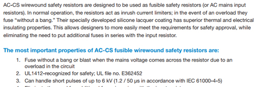 Silent Fusing of AC-CS Safety Wirewound Resistors Silent Fusing of AC-CS Safety Wirewound Resistors