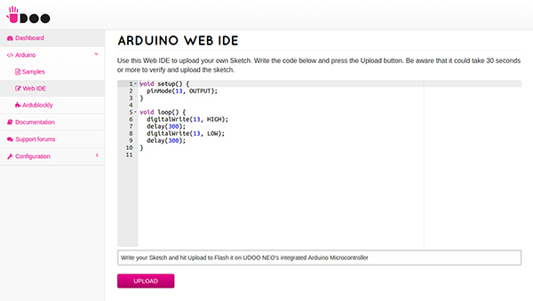 Arduino web IDE and sketch samples