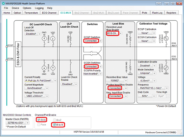 Image of typical setting for the ECG MUX tab