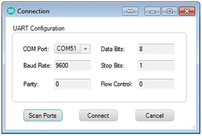 Image of connection window possible for subsequent GUI launches