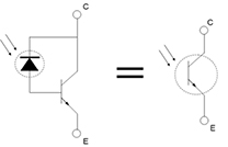 Diagram of electrical and physical model for a phototransistor