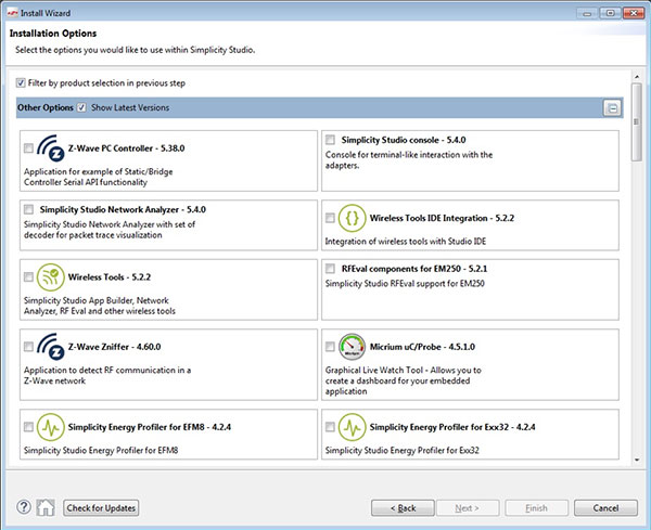 Image of final software manifest for Simplicity Studio