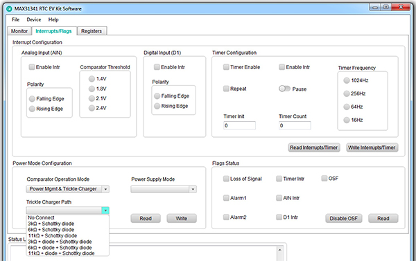 Image of Maxim Integrated MAX31341B RTC evaluation kit software