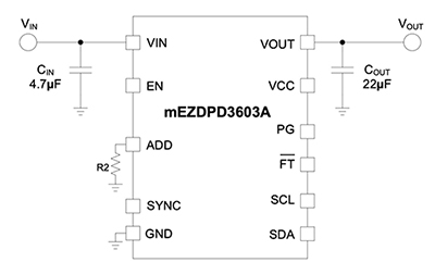 Diagram of MPS mEZDPD3603A typical application circuit