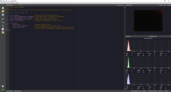 Image of OpenMV IDE Python-based interface (click to enlarge)