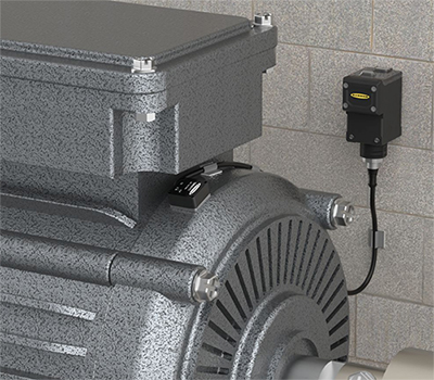 Image of Banner Engineering vibration sensor mounted on the motor