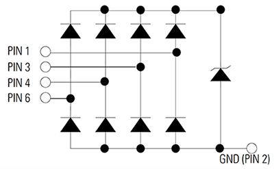 Diagram of diode array such as the Littelfuse SP3019-04HTG