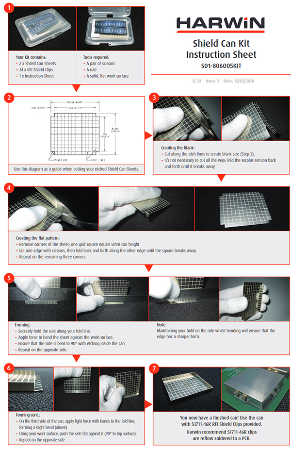 Image of Harwin S01-806005 RFI Shield Can Kit Instruction Sheet