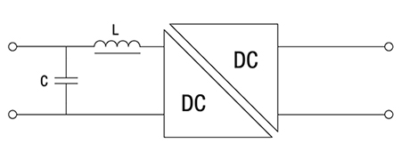 Diagram of simple input filter circuit with appropriate L and C values