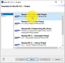 Image of FSP project is created by leveraging the Renesas RA C Executable Project template
