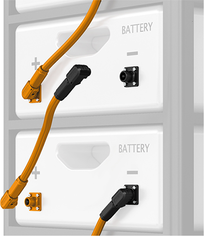 Image of pluggable battery pole connectors for BESS