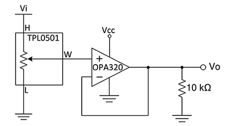 Diagrama del op-amp de precisión OPA320 de TI