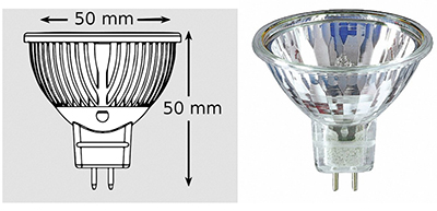 Image of MR16 bulb form factor and size using halogen as the light source