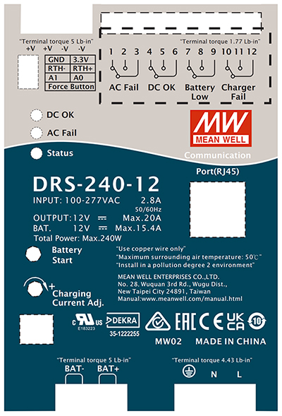 Image of front panel is all the user sees for power connections