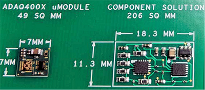 Image of Analog Devices ADAQ4003 (left) with its cover removed