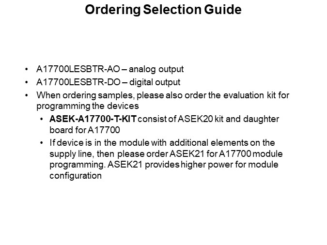 Ordering Selection Guide