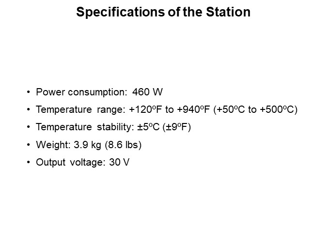 Specifications of the Station