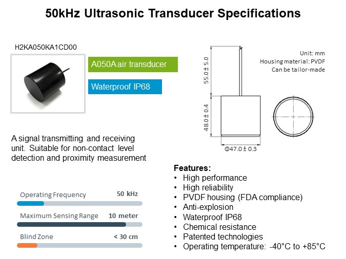 Image of Unictron Ultrasonic Transducer for Proximity Measurement - 50kHz