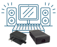 Imagen de los enchufes de pared y adaptadores de escritorio de Bel Power Solutions / CUI brand