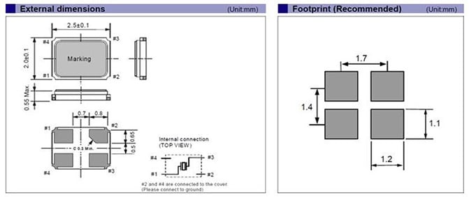 Image of Epson FA-20H Series Miniature MHz Crystal External Dimensions