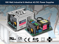 Image of TRACO Power's TPP 180 and TPI 180 AC/DC Power Supplies