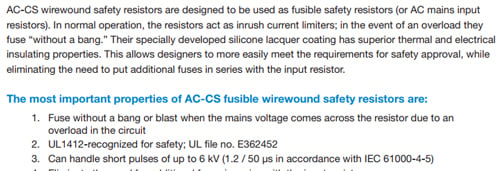 Silent Fusing of AC-CS Safety Wirewound Resistors