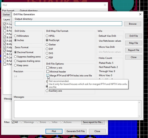 click &lsquo;Drill File&rsquo;/press enter to generate drill file
