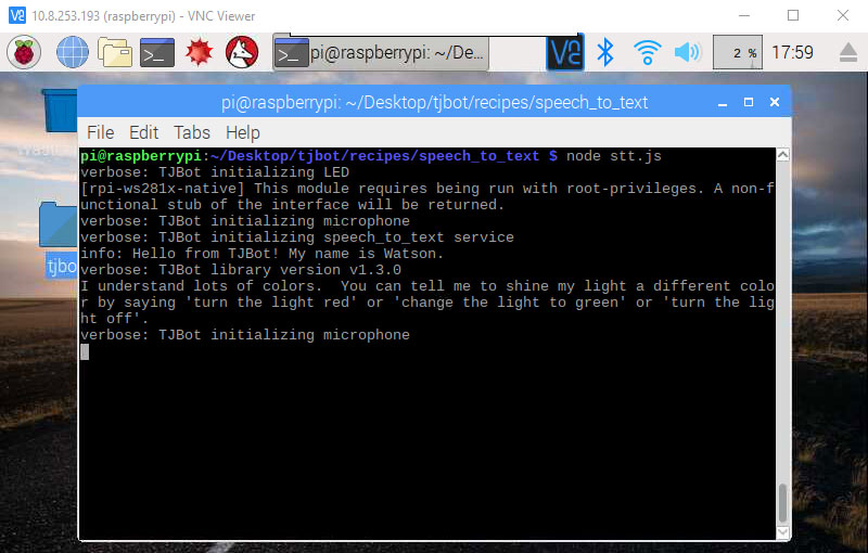 Once you issue node stt.js command, you&rsquo;ll see this