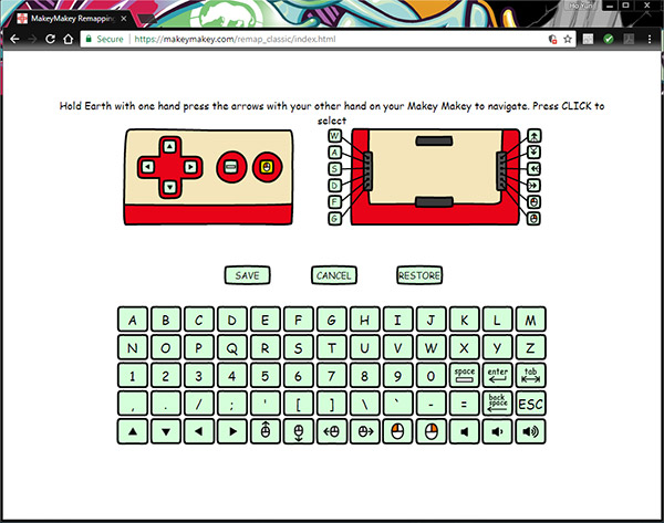 Makey Makey Remapping Keys: Navigate to Key