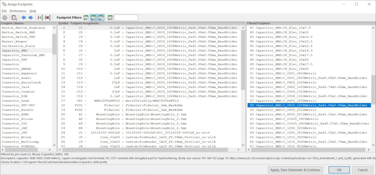 Associating footprints with symbols in KiCad