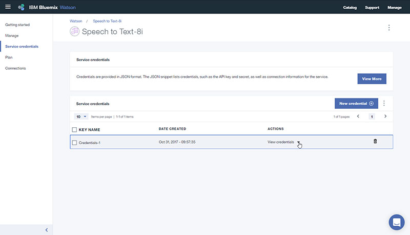 click on &ldquo;View credentials&rdquo; drop down