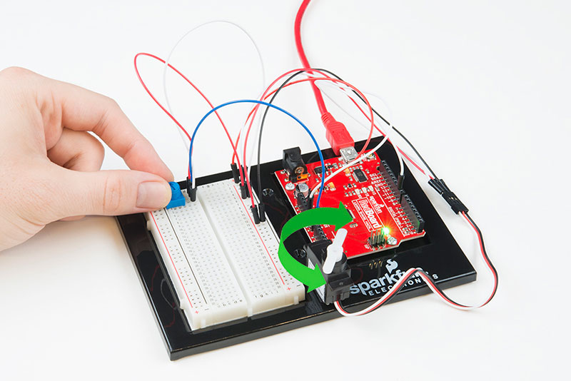 Turning the potentiometer will cause the servo to turn