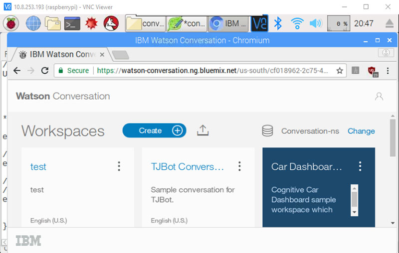 Click on &ldquo;Watson Conversation&rdquo; at top of page