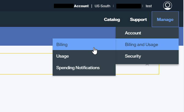 Select &ldquo;Billing&rdquo; option under the &ldquo;Manage&rdquo; menu