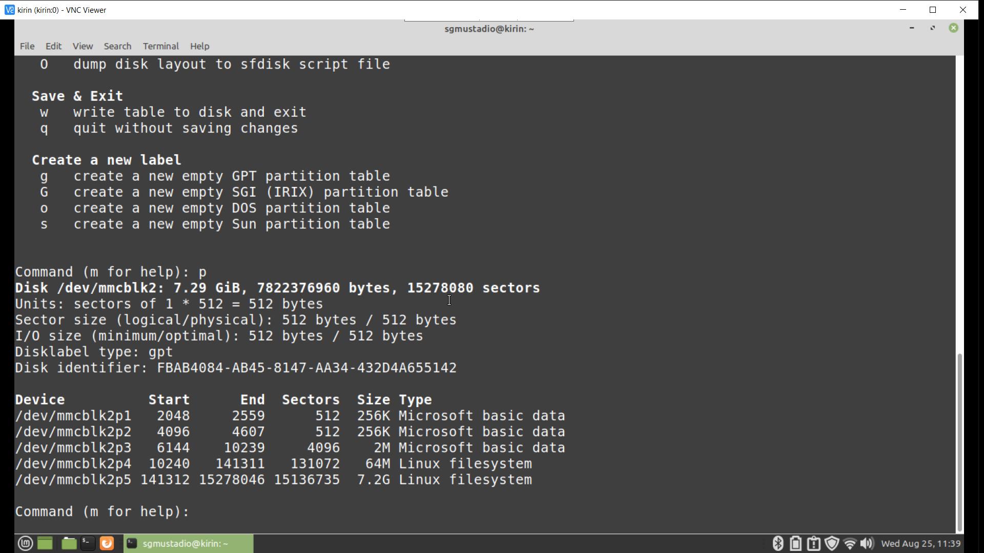 View partitions in fdisk