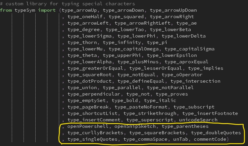 Functions being imported from typeSym